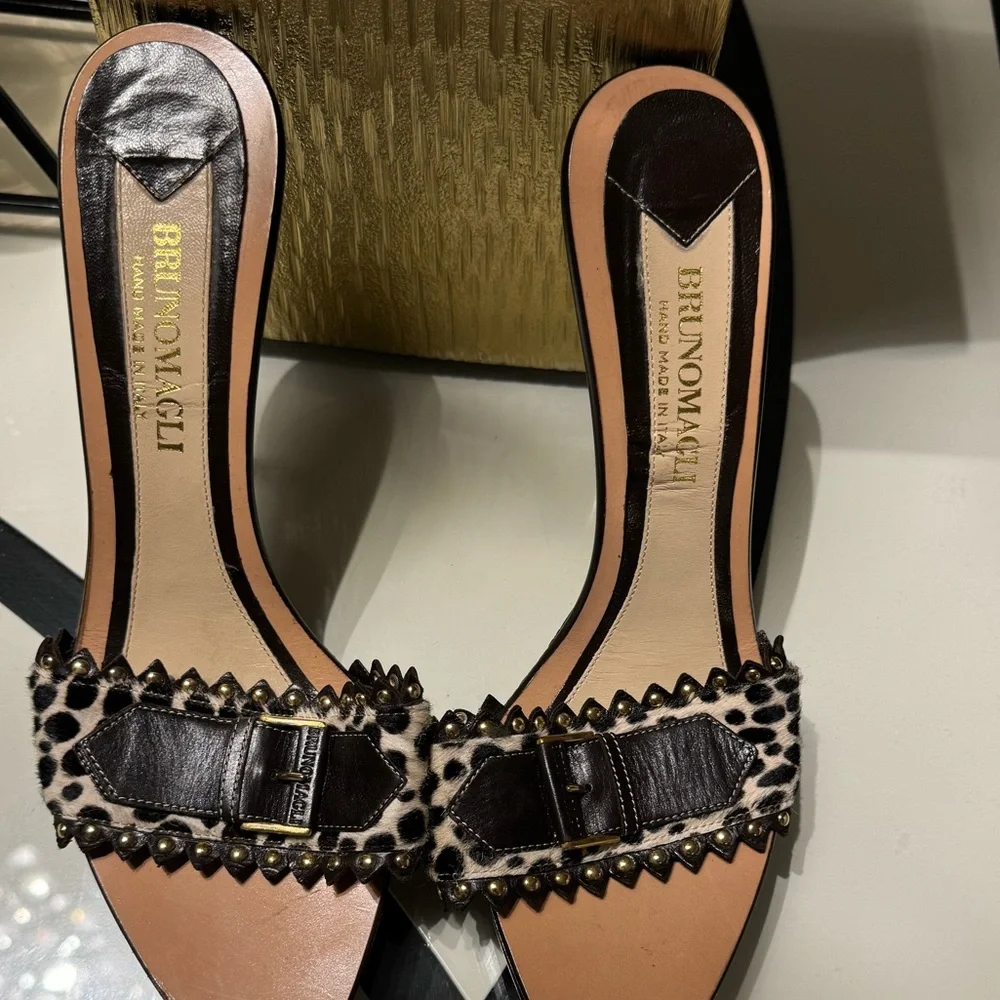 Bruno Magli Black and Brown Mules with Metallic Buckle - Picture 1 of 4